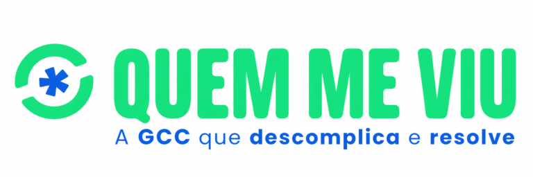 Logo da Quem Me Viu, Gerenciadora de Consentimento e Ciência (GCC), com símbolo verde e estrela azul e o slogan “A GCC que descomplica e resolve”.